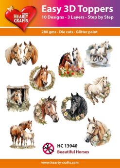 Hearty Crafts Easy 3D Toppers – 3D-paketti Kauniit hevoset