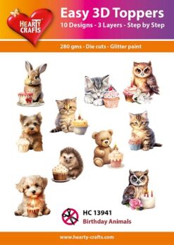 Hearty Crafts Easy 3D Toppers – 3D-paketti Syntymäpäivä eläimet