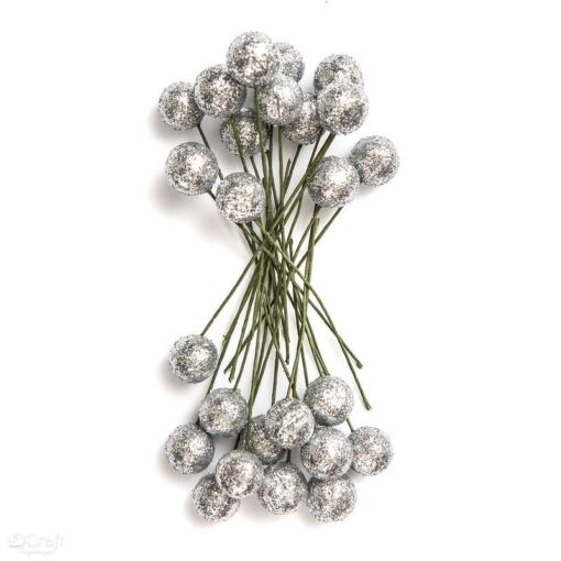 Hopeanväriset glittermarjat 1,2cm 24kpl